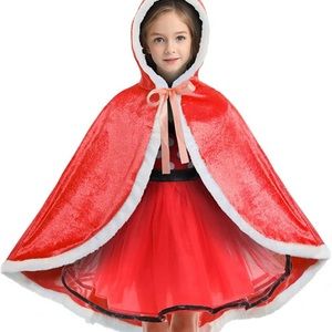 New Fur Princess Hooded Cape Cloak Costume Girls Christmas Halloween Cosplay 2T